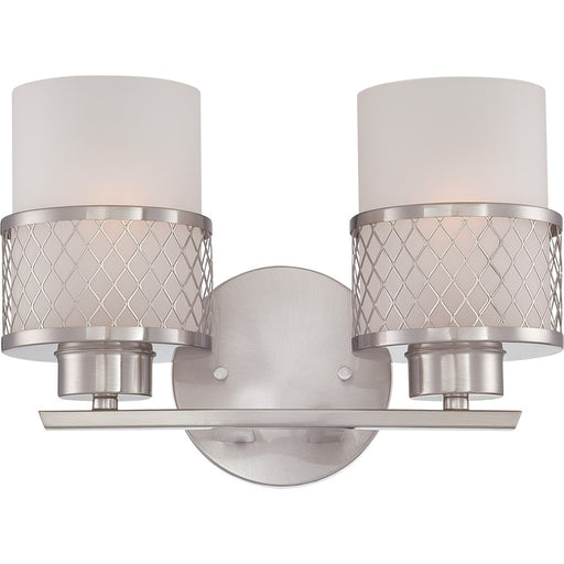 Nuvo Lighting Fusion 12in 2-Light Vanity Light | Industrial Brushed Nickel and Frosted Glass | Bathroom Vanity | 12 x 8.25 x 7.5 in | Model 60-4682