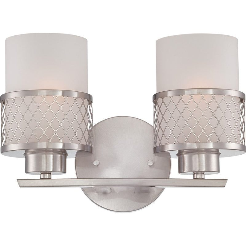 Nuvo Lighting Fusion 12in 2-Light Vanity Light | Industrial Brushed Nickel and Frosted Glass | Bathroom Vanity | 12 x 8.25 x 7.5 in | Model 60-4682