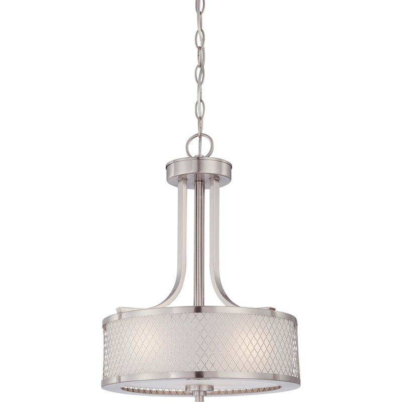 Nuvo Lighting Fusion 13.75in 3-Light Pendant | Industrial Brushed Nickel and Frosted Glass | Kitchen Island & Dining Room | 13.75 x 13.75 | Model 60-4686