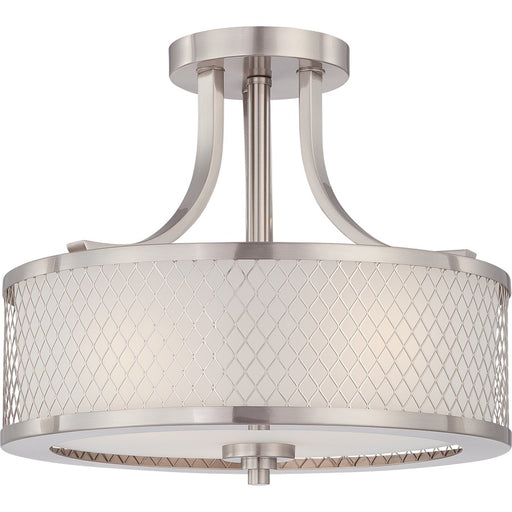 Nuvo Fusion 13.75in 3-Light Semi-Flush Mount | Contemporary Brushed Nickel and Frosted Glass | Entryway & Hallway Ceiling Light | 13.75 x | Model 60-4692