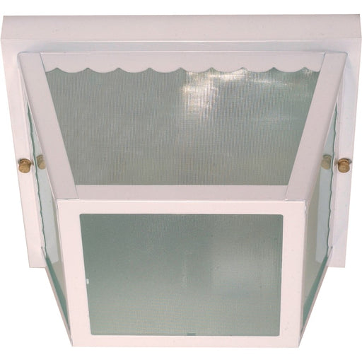 Nuvo 60-470 10in 2-Light Outdoor Flush Mount | White Steel and Textured Frosted Glass | Covered Patio & Carport | 9.25 x 9.25 x 5.5 in | Model 60-470