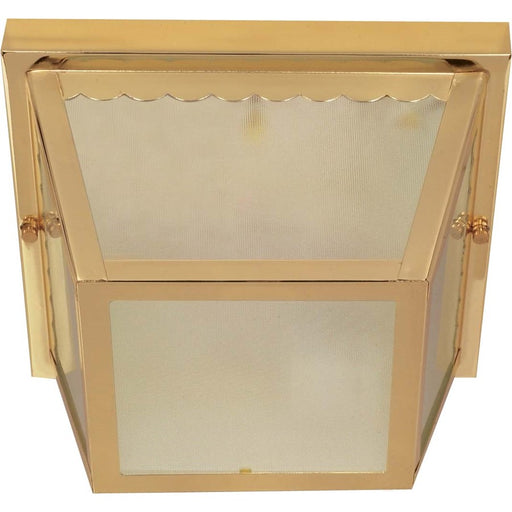Nuvo 60-471 2-Light 10in Outdoor Flush Mount | Traditional Polished Brass and Textured Frosted Glass | Covered Patio & Carport | 9.25 x | Model 60-471