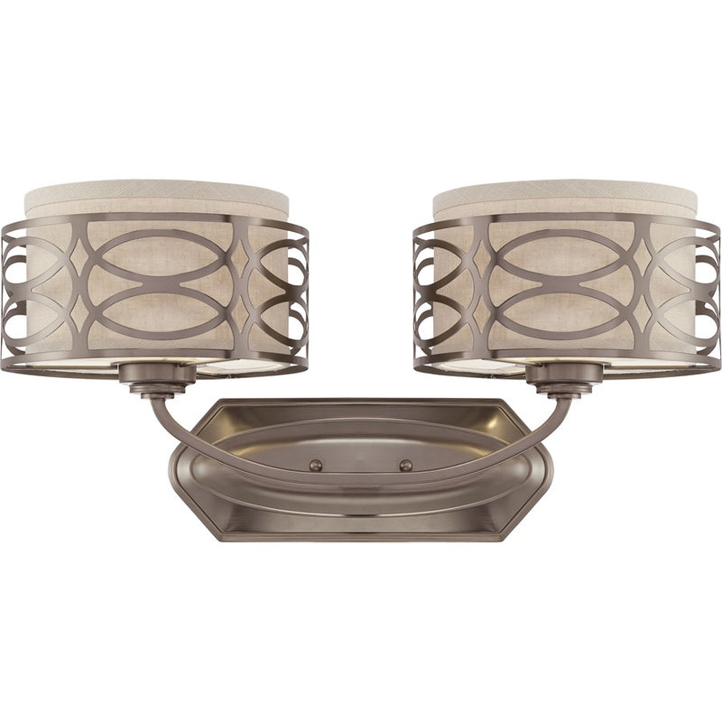 Nuvo Harlow 20.625in 2-Light Vanity Light | Hazel Bronze and Khaki Fabric Shades | Bathroom Vanity | 20.625 x 10 in | Model 60-4722