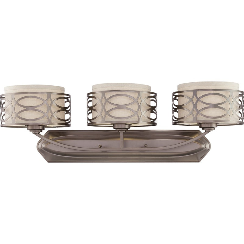Nuvo Harlow 31in 3-Light Vanity Light | Transitional Hazel Bronze and Khaki Linen Fabric | Bedroom & Bathroom Vanity | 29 x 11 x 12 in | Model 60-4723