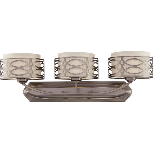 Nuvo Harlow 31in 3-Light Vanity Light | Transitional Hazel Bronze and Khaki Linen Fabric | Bedroom & Bathroom Vanity | 29 x 11 x 12 in | Model 60-4723