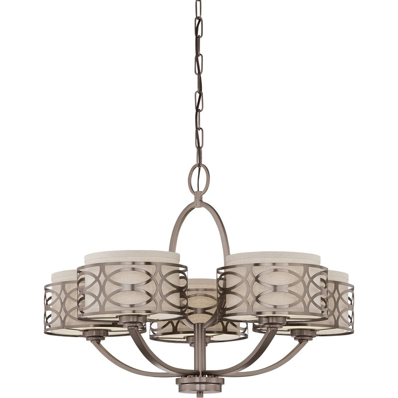 Nuvo Lighting Harlow 23in 5-Light Chandelier | Traditional Hazel Bronze and Khaki Fabric Shades | Living Room & Dining Room | 23 x 17 x 19 | Model 60-4725