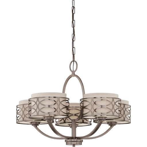 Nuvo Lighting Harlow 23in 5-Light Chandelier | Traditional Hazel Bronze and Khaki Fabric Shades | Living Room & Dining Room | 23 x 17 x 19 | Model 60-4725