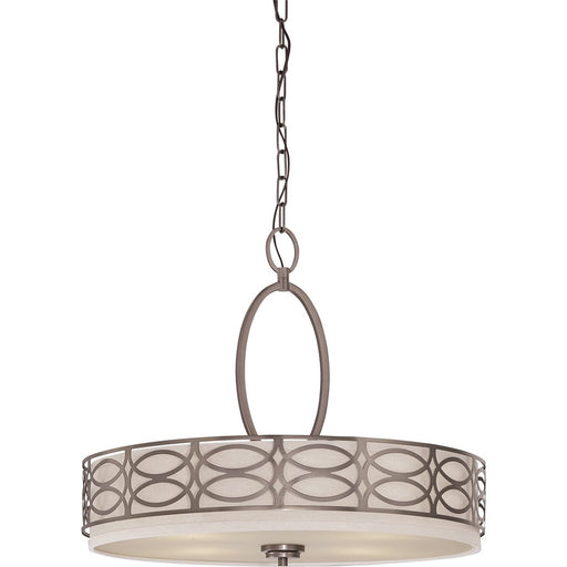 Nuvo Lighting Harlow 24in 4-Light Pendant | Hazel Bronze and Khaki Linen Fabric Shade | Kitchen Island & Dining Room | 25 x 25 x 12 in | Model 60-4726
