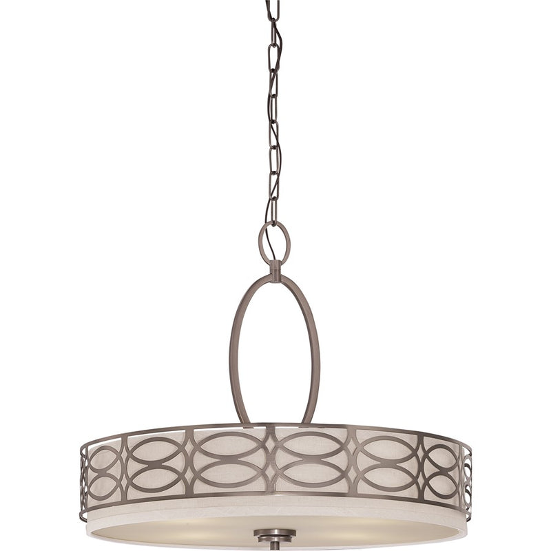 Nuvo Lighting Harlow 24in 4-Light Pendant | Hazel Bronze and Khaki Linen Fabric Shade | Kitchen Island & Dining Room | 25 x 25 x 12 in | Model 60-4726