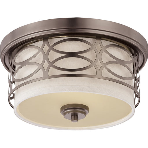Nuvo Harlow 13in 2-Light Flush Mount | Traditional Hazel Bronze and Khaki Linen Fabric | Bedroom & Hallway Ceiling Light | 13 x 13 x 7 in | Model 60-4727
