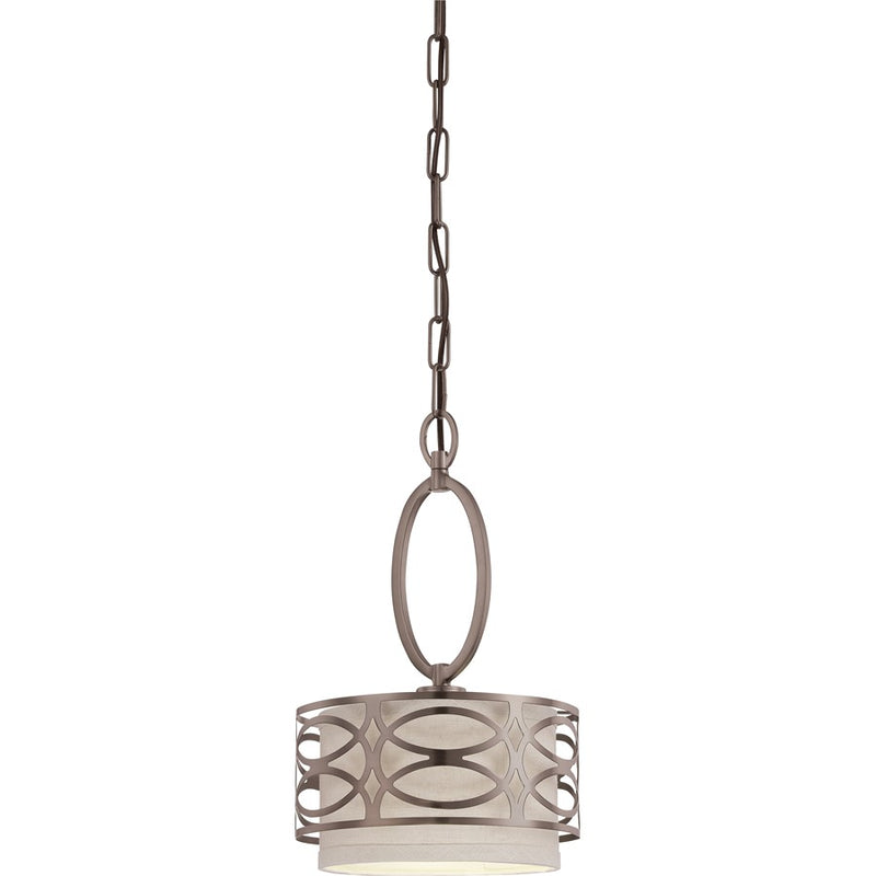 Nuvo Harlow 1-Light Mini Pendant | Hazel Bronze and Khaki Fabric Shade | Kitchen Island & Dining Room | 8.875 x 14.75 in | Model 60-4728