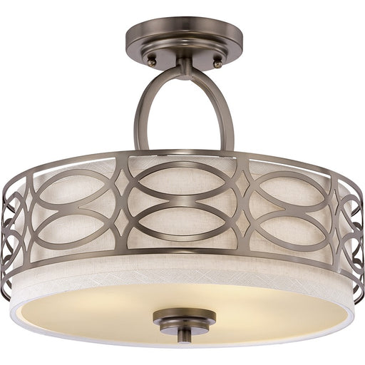 Nuvo Harlow 15in 3-Light Semi-Flush Mount | Traditional Hazel Bronze and Khaki Linen Fabric | Bedroom & Hallway | 15 x 15 x 12 in | Model 60-4729