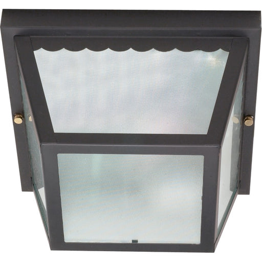 Nuvo 60-473 10in 2-Light Outdoor Flush Mount | Black Steel and Textured Frosted Glass | Covered Patio & Carport | 9.25 x 9.25 x 5.5 in | Model 60-473