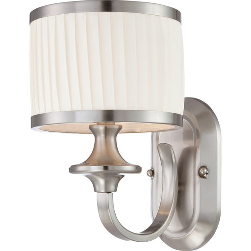 Nuvo Candice 7in 1-Light Vanity Light | Traditional Brushed Nickel and Pleated White Fabric | Bathroom Vanity | 7 x 11 x 10 in | Model 60-4731