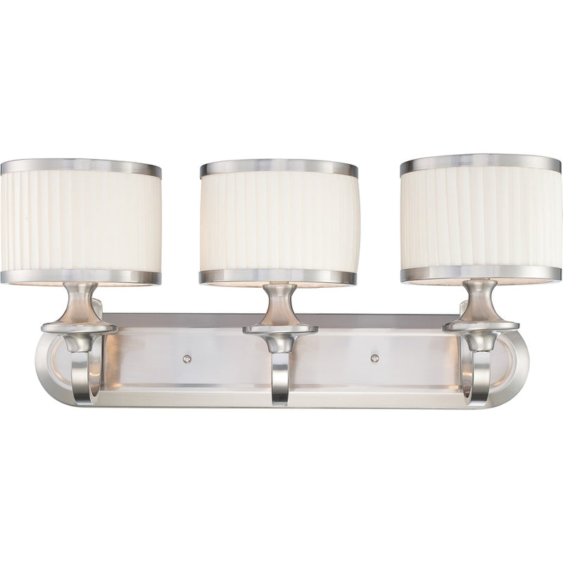 Nuvo Candice 24in 3-Light Vanity Light | Traditional Brushed Nickel and Pleated White Fabric | Bathroom Vanity | 24 x 10.75 in | Model 60-4733