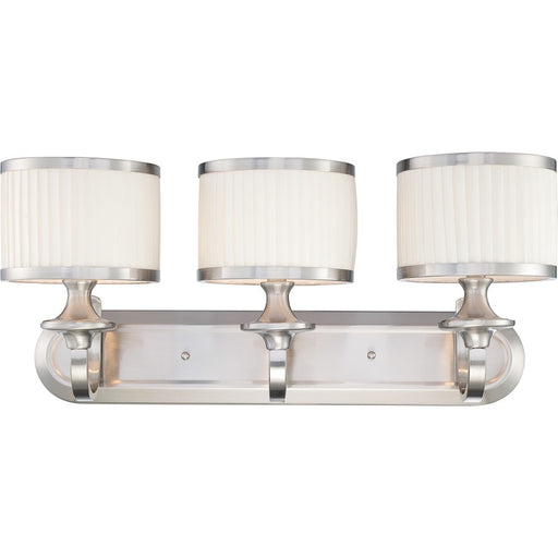 Nuvo Candice 24in 3-Light Vanity Light | Traditional Brushed Nickel and Pleated White Fabric | Bathroom Vanity | 24 x 10.75 in | Model 60-4733