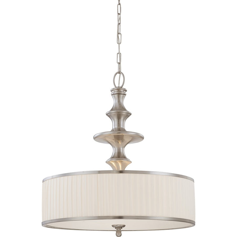 Nuvo Lighting Candice 24in 3-Light Pendant | Traditional Brushed Nickel and Pleated White Fabric Shade | Kitchen Island & Dining Room | 24 | Model 60-4736