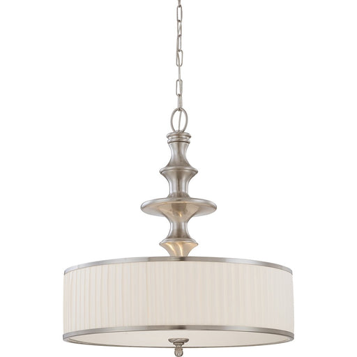 Nuvo Lighting Candice 24in 3-Light Pendant | Traditional Brushed Nickel and Pleated White Fabric Shade | Kitchen Island & Dining Room | 24 | Model 60-4736