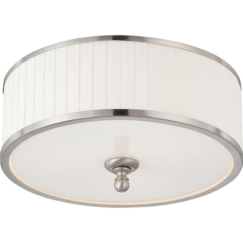 Nuvo Candice 15in 3-Light Flush Mount | Traditional Brushed Nickel and Pleated White Fabric Shade | Bedroom & Hallway Ceiling Light | 15 x | Model 60-4741