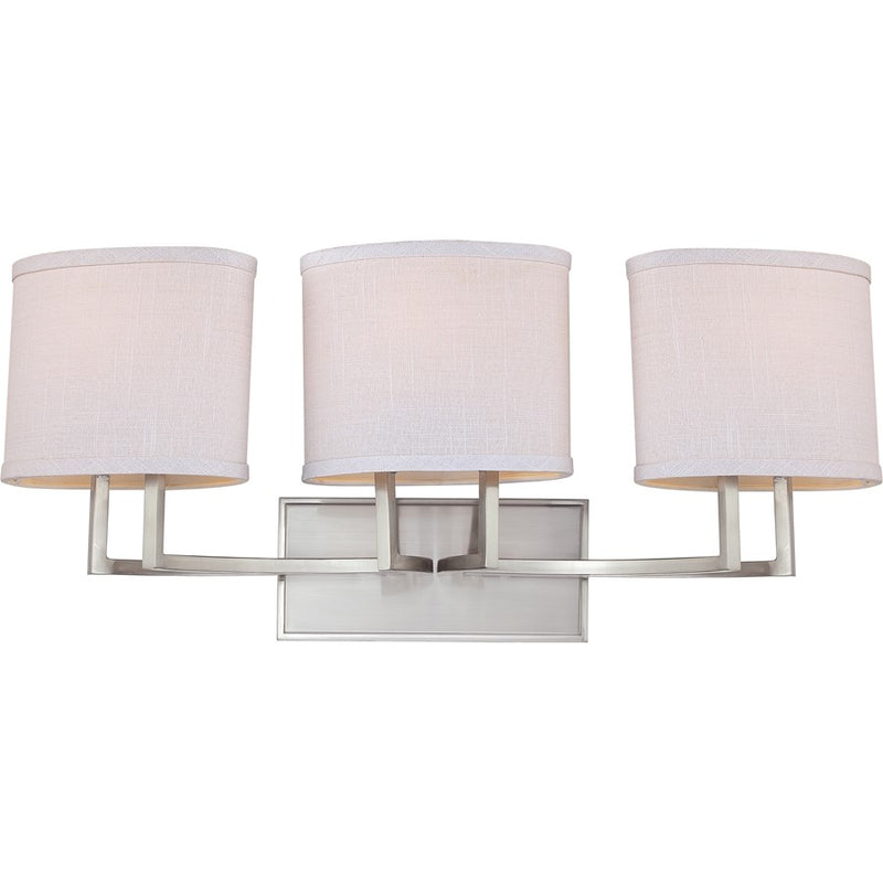 Nuvo Gemini 27in 3-Light Vanity Light | Contemporary Brushed Nickel and Slate Gray Fabric | Bathroom Vanity | 26 x 8 x 15 in | Model 60-4753