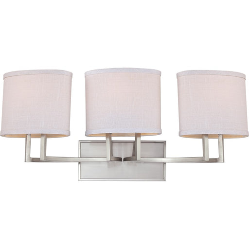 Nuvo Gemini 27in 3-Light Vanity Light | Contemporary Brushed Nickel and Slate Gray Fabric | Bathroom Vanity | 26 x 8 x 15 in | Model 60-4753