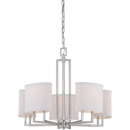 Nuvo Gemini 25in 5-Light Chandelier | Brushed Nickel and Slate Gray Fabric | Dining Room & Living Room | 24 x 23 x 12 in | Model 60-4755