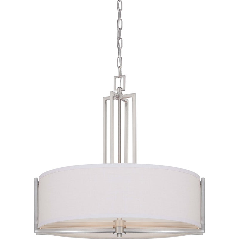 Nuvo Gemini 23.5in 4-Light Mini Pendant | Brushed Nickel and Slate Gray Fabric | Kitchen Island & Dining Room | 23.5 x 23.5 x 22.875 in | Model 60-4756