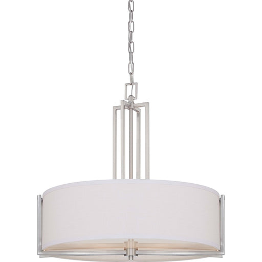 Nuvo Gemini 23.5in 4-Light Mini Pendant | Brushed Nickel and Slate Gray Fabric | Kitchen Island & Dining Room | 23.5 x 23.5 x 22.875 in | Model 60-4756