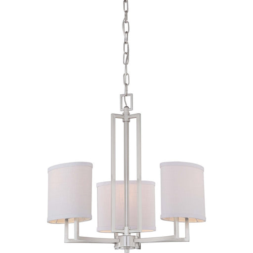 Nuvo Gemini 3-Light Chandelier | Contemporary Brushed Nickel and Slate Gray Fabric Shades | Living Room & Dining Room | 21 x 21 x 20.75 | Model 60-4757