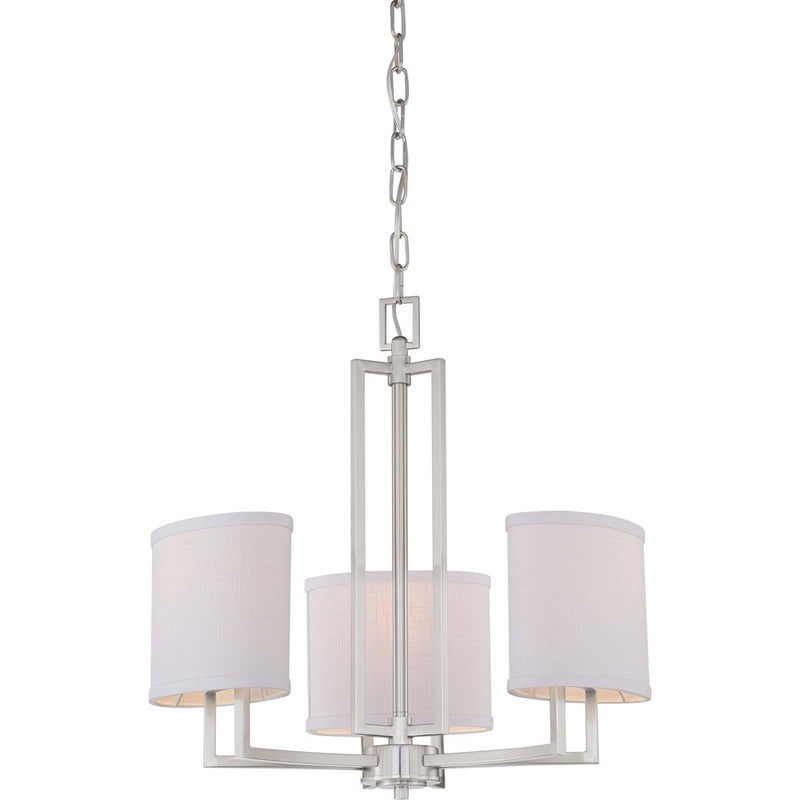 Nuvo Gemini 3-Light Chandelier | Contemporary Brushed Nickel and Slate Gray Fabric Shades | Living Room & Dining Room | 21 x 21 x 20.75 | Model 60-4757