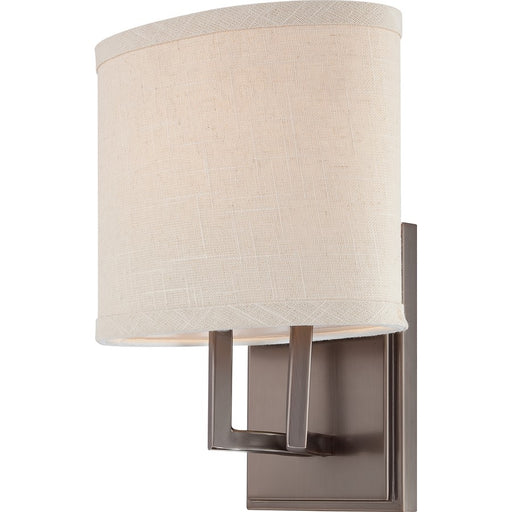 Nuvo Gemini 1-Light Vanity Light | Contemporary Brushed Nickel and Khaki Fabric Shade | Bathroom Vanity & Powder Room | 8 x 10.375 x 5.625 | Model 60-4851