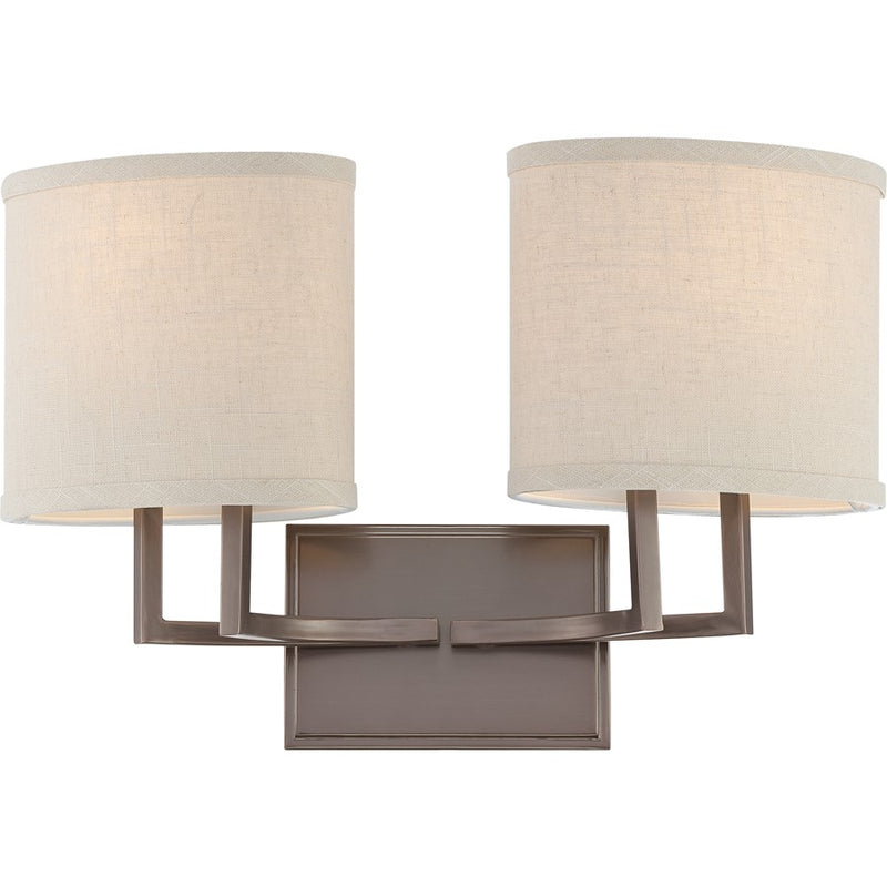 Nuvo Gemini 18in 2-Light Vanity Light | Contemporary Brushed Nickel and Khaki Fabric | Bathroom Vanity & Powder Room | 17 x 8 x 15 in | Model 60-4852