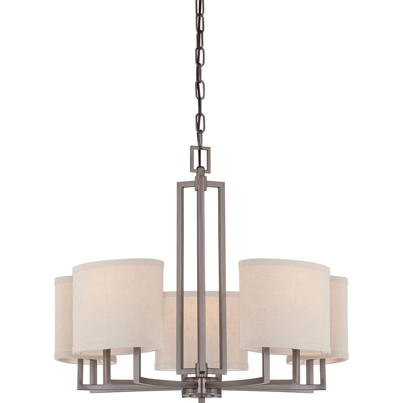 Nuvo Lighting Gemini 25in 5-Light Chandelier | Hazel Bronze and Khaki Fabric Shades | Dining Room & Living Room | 24 x 23 x 12 in | Model 60-4855