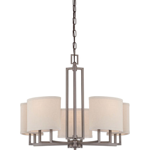 Nuvo Lighting Gemini 25in 5-Light Chandelier | Hazel Bronze and Khaki Fabric Shades | Dining Room & Living Room | 24 x 23 x 12 in | Model 60-4855