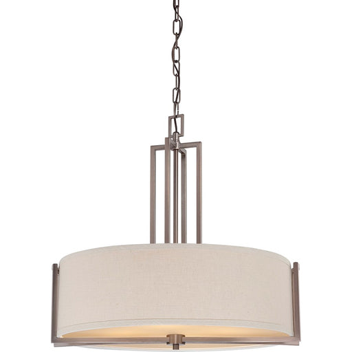 Nuvo Gemini 23.5in 4-Light Pendant | Contemporary Hazel Bronze and Khaki Fabric Shade | Kitchen Island & Dining Room | 23.5 x 23.5 x | Model 60-4856