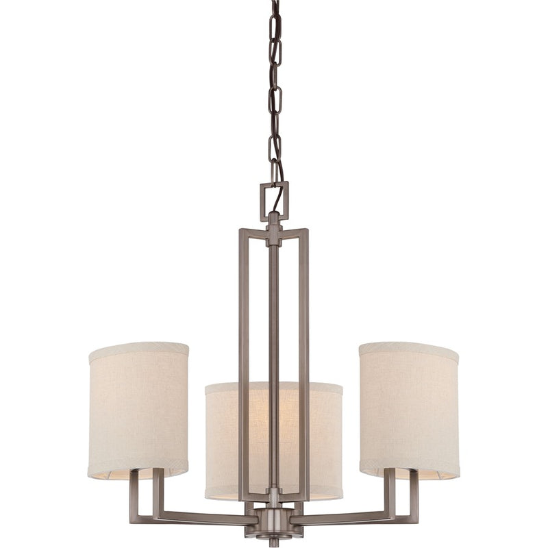 Nuvo Lighting Gemini 21in 3-Light Chandelier | Hazel Bronze and Khaki Fabric | Dining Room & Living Room | 19 x 19 x 9 in | Model 60-4857