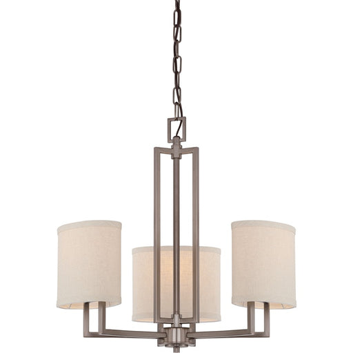 Nuvo Lighting Gemini 21in 3-Light Chandelier | Hazel Bronze and Khaki Fabric | Dining Room & Living Room | 19 x 19 x 9 in | Model 60-4857