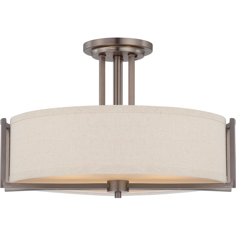 Nuvo Gemini 3-Light Mini Pendant | Contemporary Brushed Nickel and Khaki Fabric Shade | Kitchen Island & Dining Room | 19 x 19 x 11 in | Model 60-4858