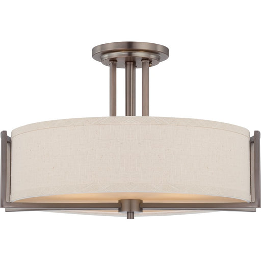 Nuvo Gemini 3-Light Mini Pendant | Contemporary Brushed Nickel and Khaki Fabric Shade | Kitchen Island & Dining Room | 19 x 19 x 11 in | Model 60-4858