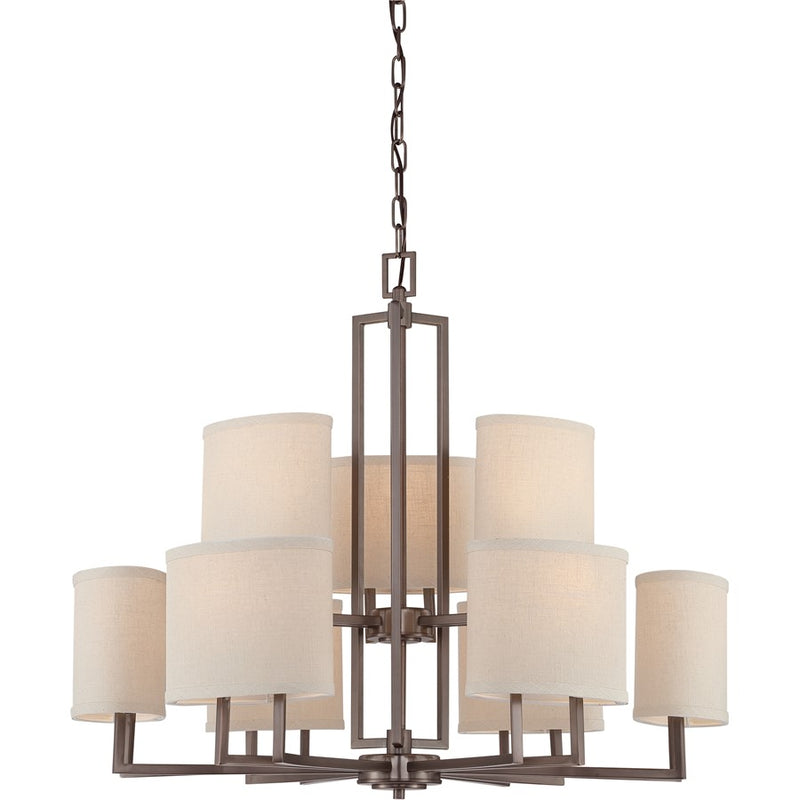 Nuvo Lighting Gemini 31in 9-Light Chandelier | Hazel Bronze and Khaki Fabric Shades | Dining Room & Living Room | 31 x 27 x 27 in | Model 60-4859