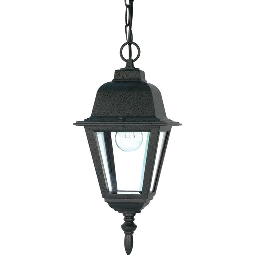 Nuvo Lighting Briton 10in 1-Light Outdoor Hanging Lantern | Traditional Textured Black and Clear Glass | Covered Porch & Entryway | 6 x 9.5 | Model 60-489