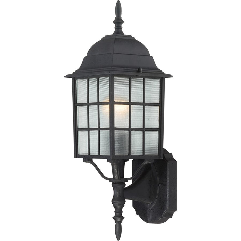 Nuvo Adams 18in 1-Light Outdoor Wall Sconce | Transitional Textured Black and Frosted Glass | Covered Patio & Entryway | 6.125 x 6.875 x | Model 60-4903