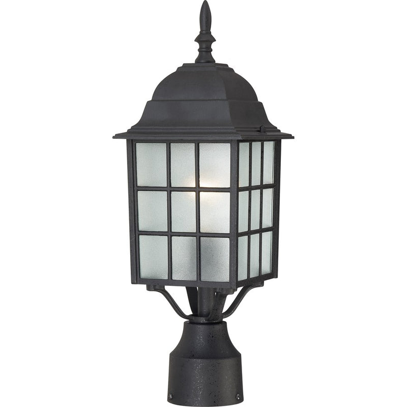 Nuvo Adams 17in 1-Light Outdoor Post Light | Transitional Textured Black and Frosted Glass | Entryway & Garden Pathway | 6.125 x 6.125 x | Model 60-4909