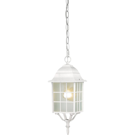 Nuvo Adams 16in 1-Light Outdoor Hanging Lantern | Transitional White and Frosted Glass | Covered Patios & Entryways | 6.125 x 15.75 in | Model 60-4911