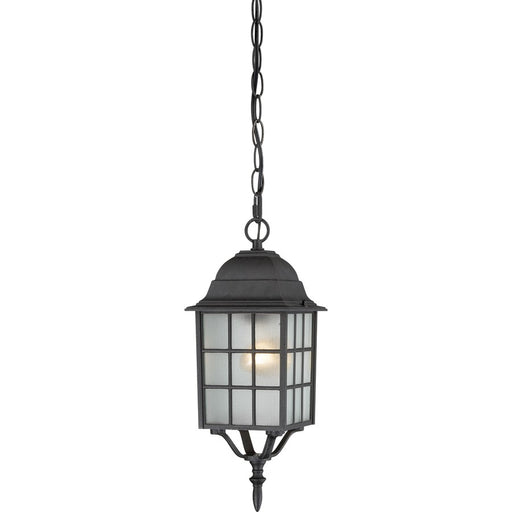 Nuvo Adams 16in 1-Light Outdoor Hanging Lantern | Transitional Textured Black and Frosted Glass | Covered Patio & Entryway | 6.125 x 15.75 | Model 60-4913