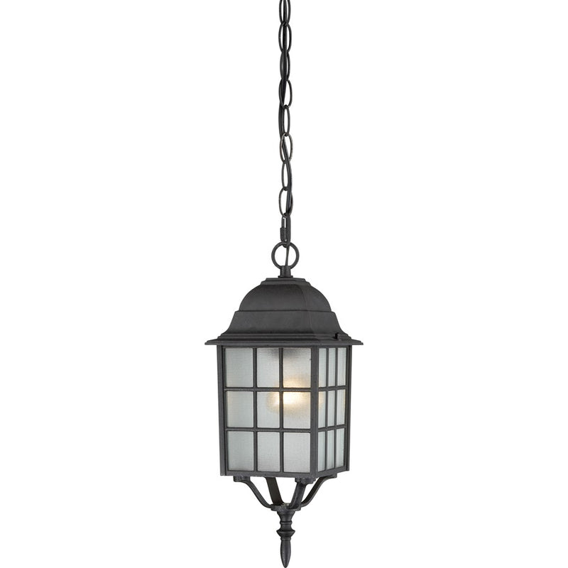 Nuvo Adams 16in 1-Light Outdoor Hanging Lantern | Transitional Textured Black and Frosted Glass | Covered Patio & Entryway | 6.125 x 15.75 | Model 60-4913