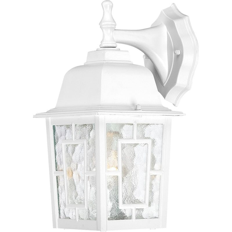 Nuvo Banyan 12in 1-Light Outdoor Wall Sconce | Transitional White and Clear Water Glass | Covered Patio & Entryway | 6.125 x 8 x 12.25 in | Model 60-4921