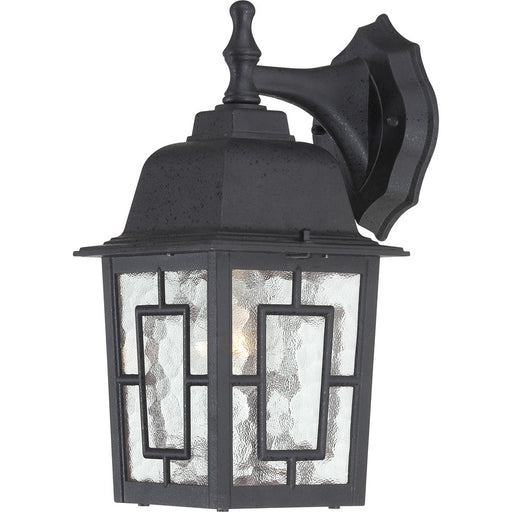 Nuvo Banyan 12in 1-Light Outdoor Wall Sconce | Transitional Textured Black and Clear Water Glass | Covered Patios & Entryways | 6.125 x 8 | Model 60-4923