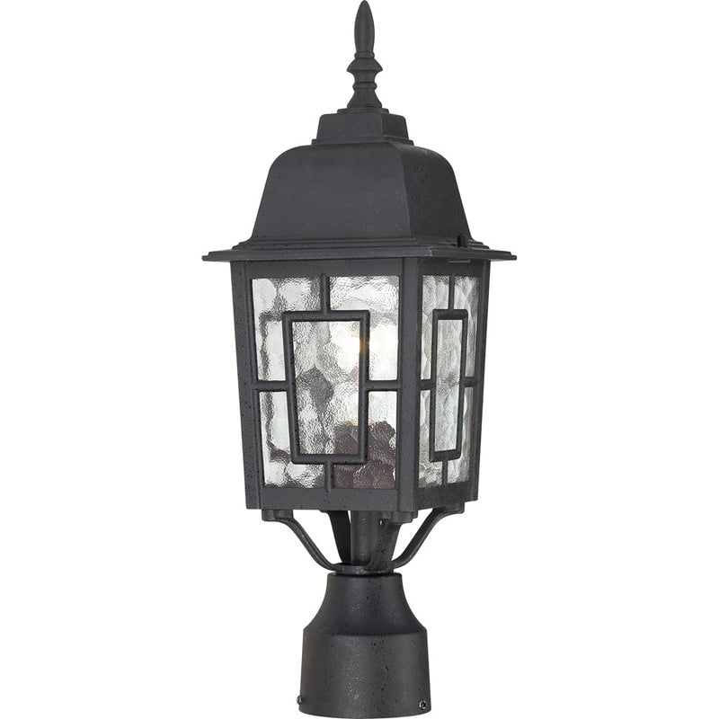 Nuvo Banyan 17in 1-Light Outdoor Post | Transitional Textured Black and Clear Water Glass | Covered Patio & Garden Path | 6.125 x 6.125 x | Model 60-4929