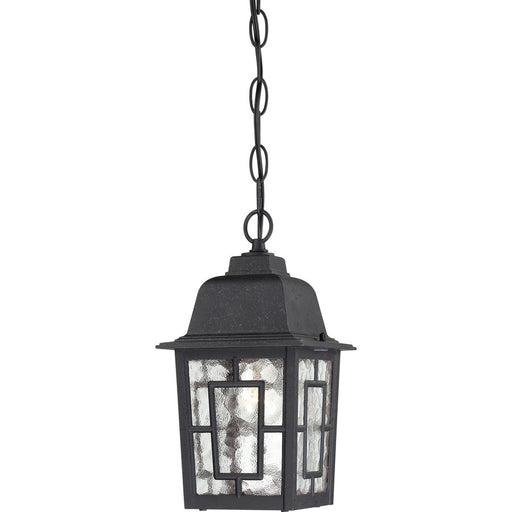 Nuvo Banyan 11in 1-Light Outdoor Hanging | Transitional Textured Black and Clear Water Glass | Covered Patio & Entryway | 6.125 x 6.125 x | Model 60-4933